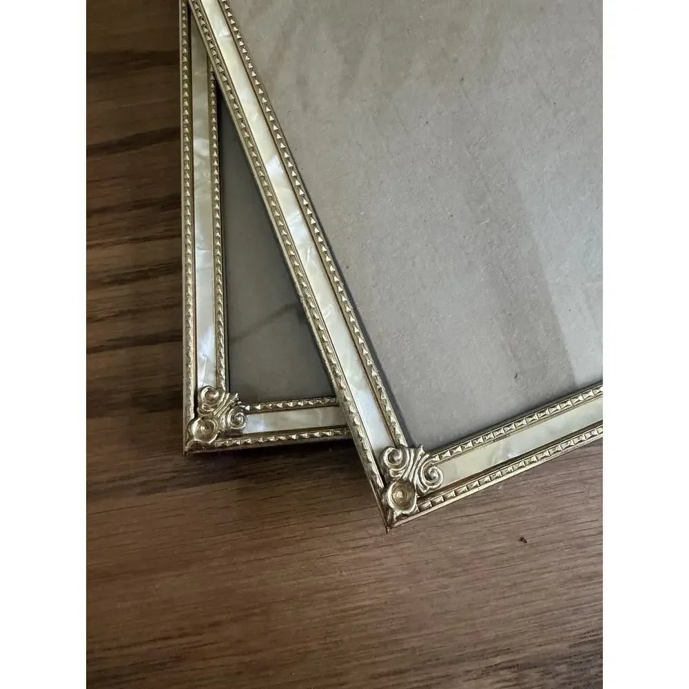 Vintage Brass Faux Mother Of Pearl 8x10 Photo Frame Ornate Frame Set Of 2